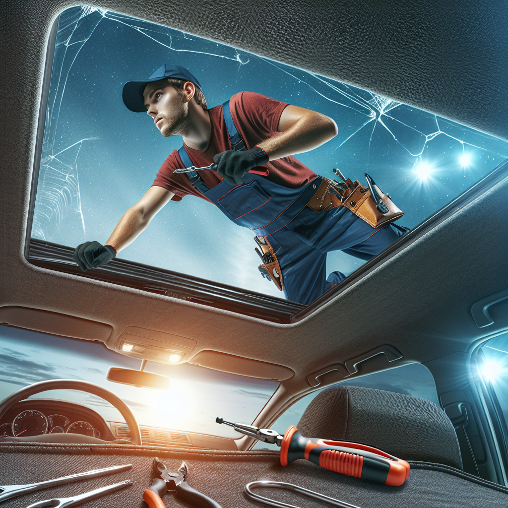 Realistic stock image of technician repairing sunroof